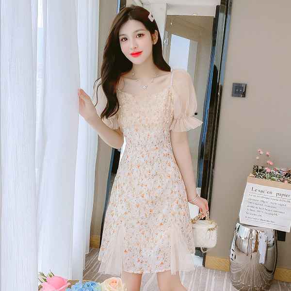 เดรสลูกไม้ เดรสชีฟองสวยๆ แขนสั้น By Meiyi women's clothing