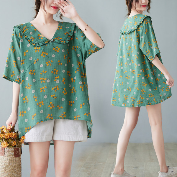 เสื้อลินินคนอ้วน เสื้อทีเชิ้ตคนอ้วนผู้หญิง เสื้อทีเชิ้ตตัวใหญ่ By Literary Plus size