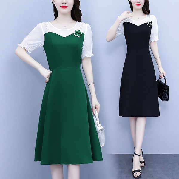 เดรสคนอ้วน เดรสสาวอวบ ชุดเดรสคนอ้วนวัยรุ่นแขนสั้น BY PLUS SIZE Girl