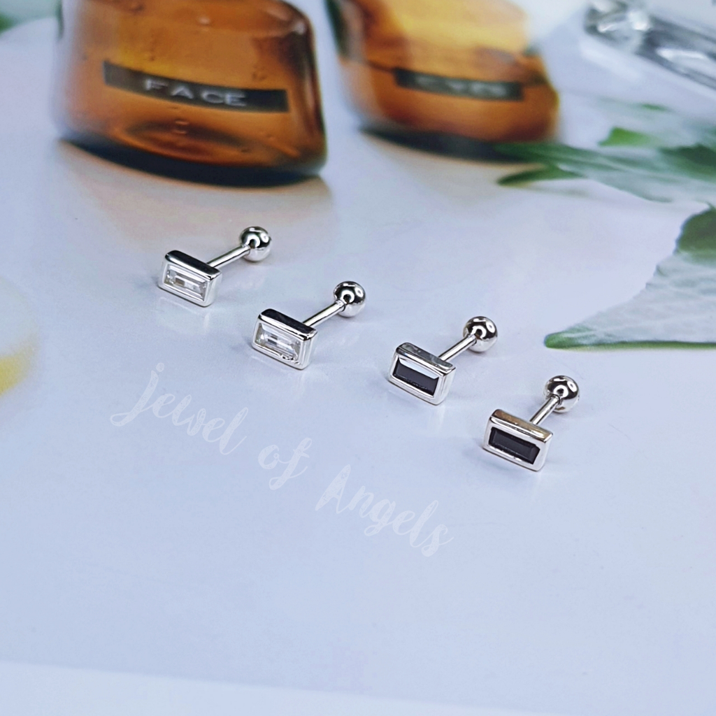 ต่างหูเงินแท้S925 รุ่น Warm ต่างหูเพชรCZสี่เหลี่ยม แป้นหลังบอล เงินแท้ทั้งชิ้น Silver925 ต่างหูแฟชั่น