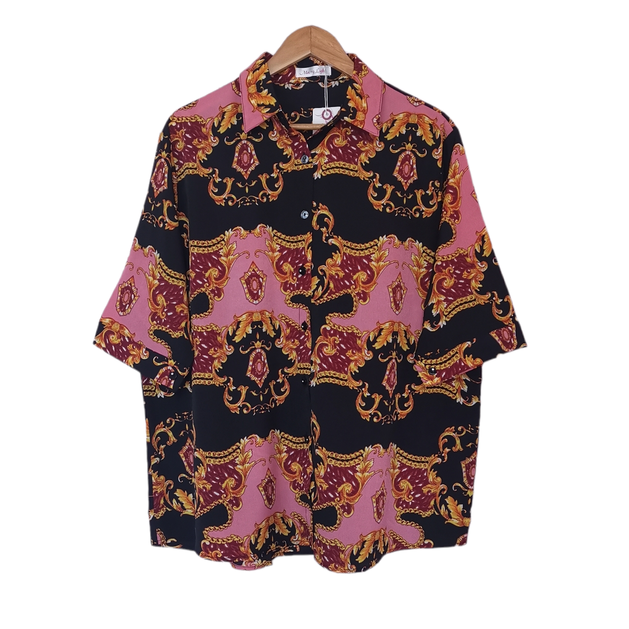 Blouse3735 เสื้อเชิ้ตไซส์ใหญ่ลายวินเทจ กระดุมหน้า แขนยาวสามส่วน ผ้าชีฟองเนื้อหนาทิ้งตัวใส่สบายสุด