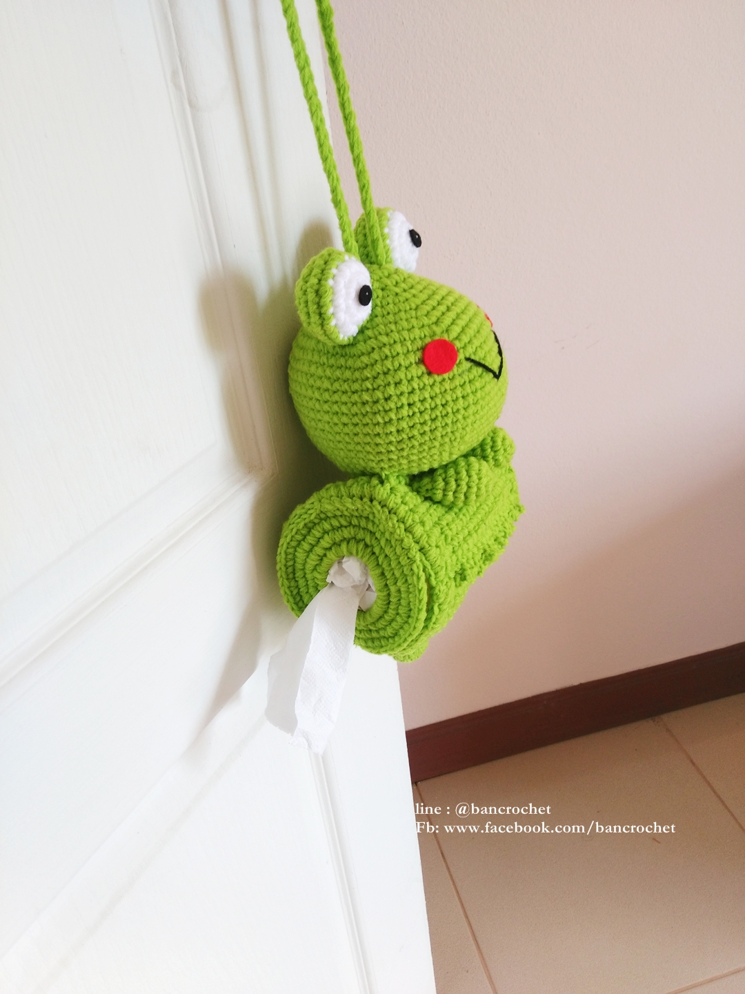 กล่องทิชชูถักเคโระ สำหรับทิชชูม้วน (keroro tissue box cover crochet for tissue roll)