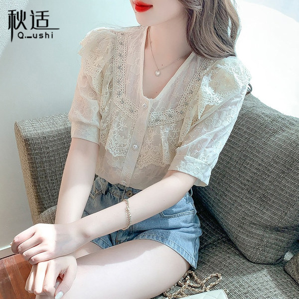 เสื้อลูกไม้ แขนสั้น