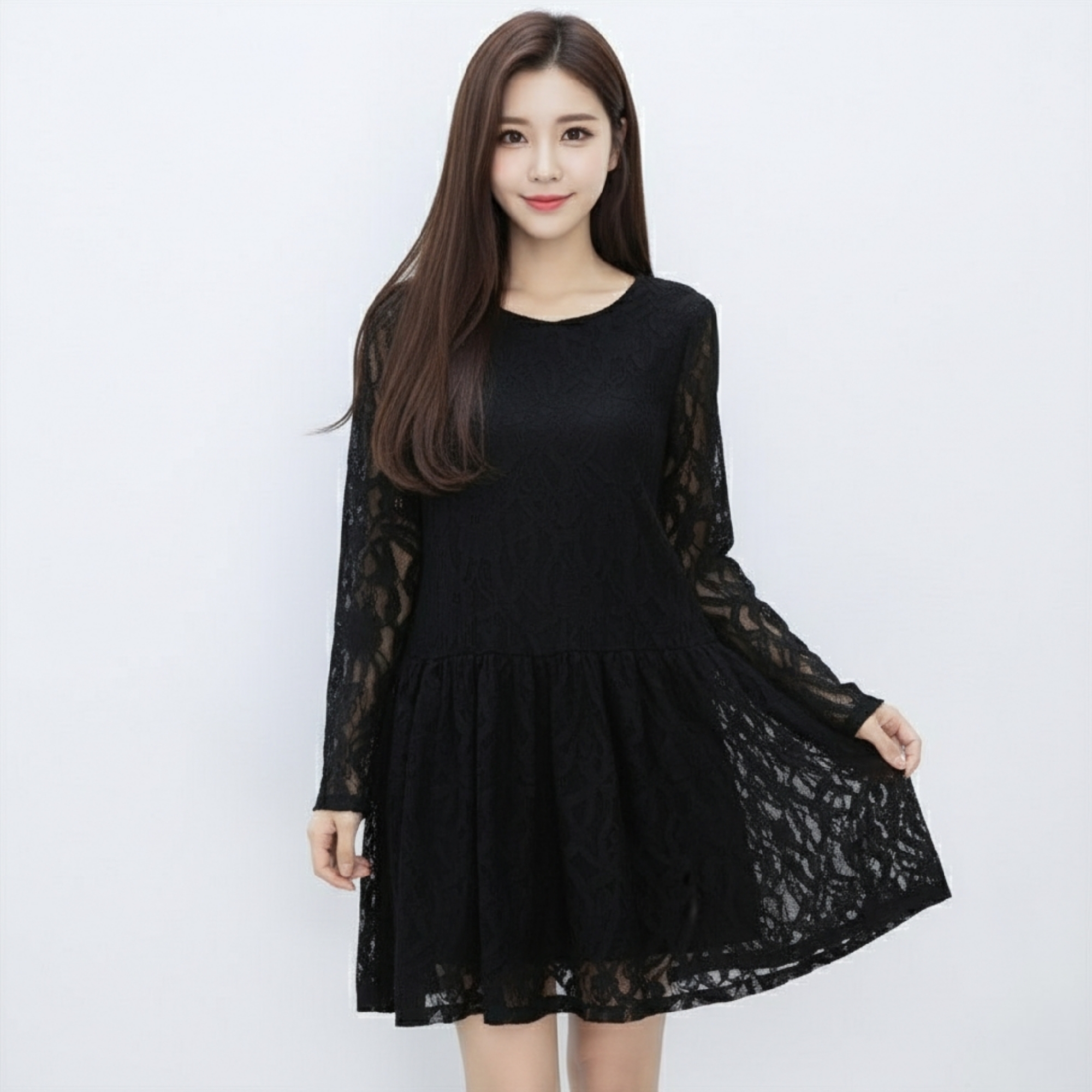 Dress4450 เดรสลูกไม้แขนยาวสีดำทรงปล่อยชายระบาย มีซับในอย่างดี ผ้าลูกไม้คอตตอนอย่างดีเกรดพรีเมียมหนามีน้ำหนักทิ้งตัว มีกระดุมคอด้านหลังใส่ง่าย งานสวยหรูดูแพง ใส่ได้ทุกโอกาส