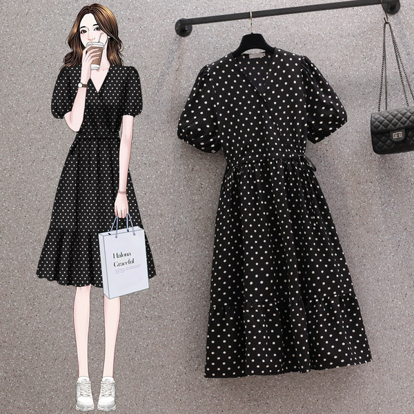 เดรสคนอ้วน เดรสสาวอวบ ชุดเดรสคนอ้วนวัยรุ่นแขนสั้น BY PLUS SIZE Girl