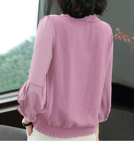 เสื้อเชิ้ตผู้หญิง เสื้อเชิ้ตแขนยาว ผ้าซีฟอง แบบผู้ใหญ่ ใส่สวย สีชมพู สีเขียว เสื้อเชิ้ต แบบสุภาพ 890944