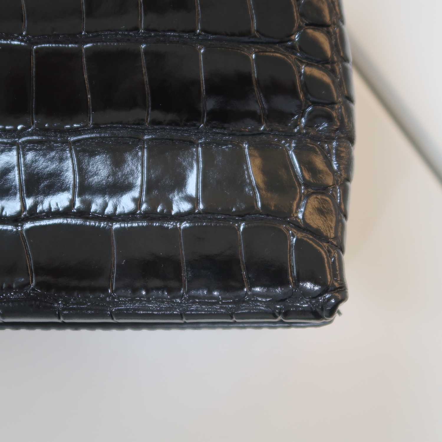 Balenciaga Black Croc Calfskin Shopping Tote XXS