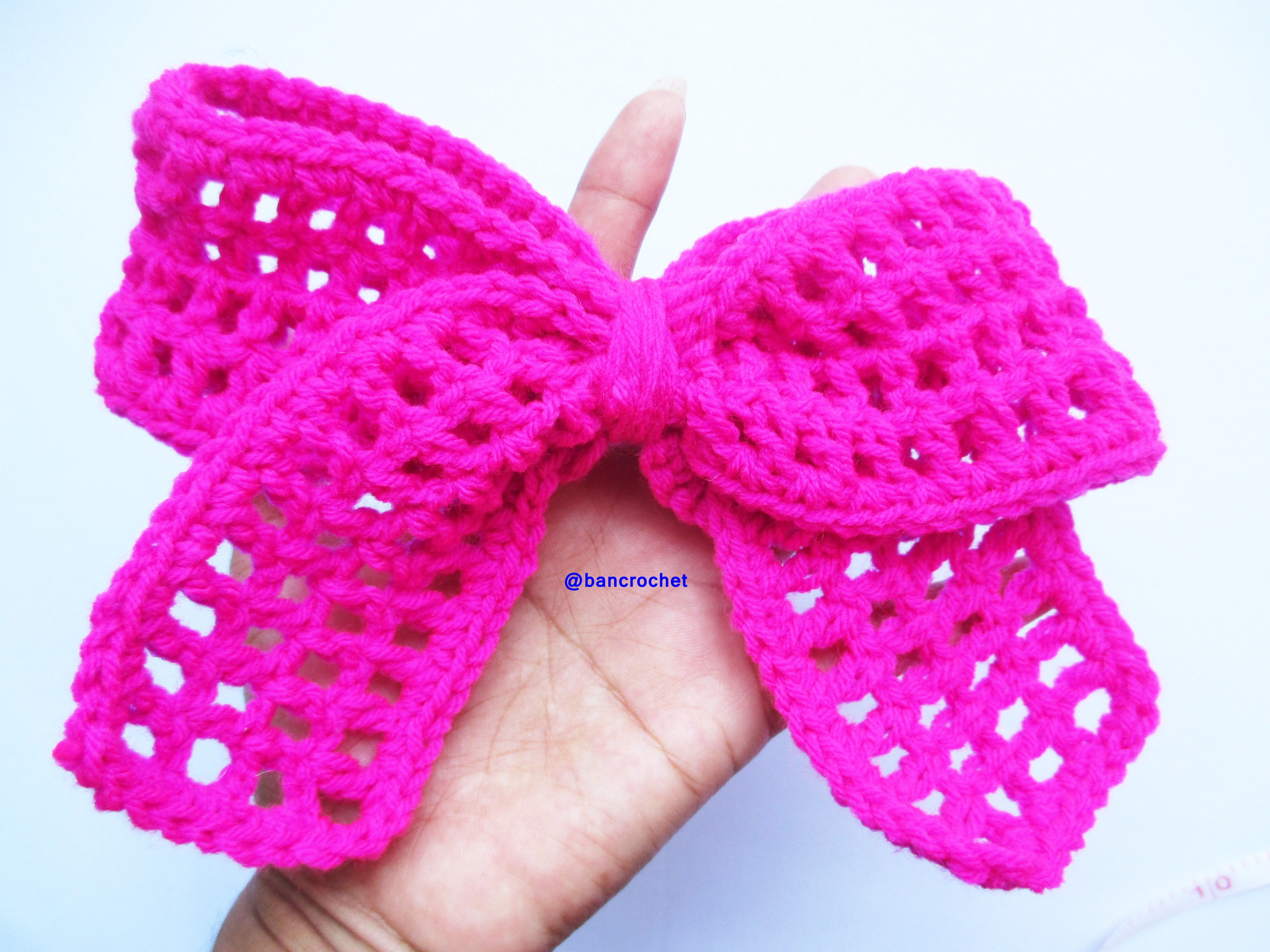 Bancrochet โบว์ถักโครเชต์ Crochet Bow ชมพูบานเย็น 4 นิ้ว