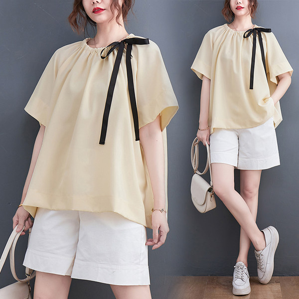 เสื้อลินินคนอ้วน เสื้อทีเชิ้ตคนอ้วนผู้หญิง เสื้อทีเชิ้ตตัวใหญ่ By Literary Plus size