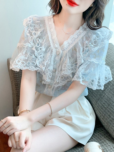 เสื้อลูกไม้ แขนสั้น