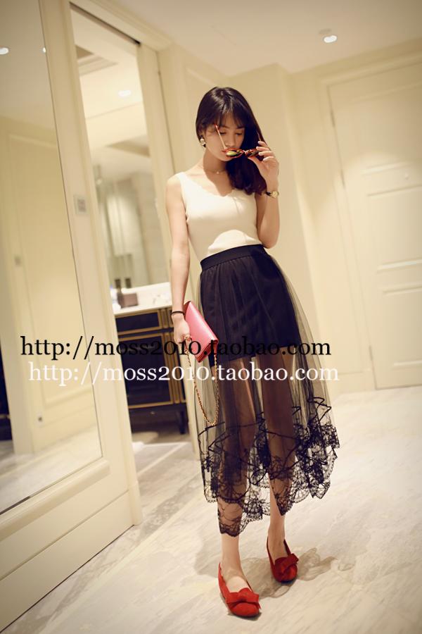 กระโปรงยาวสุดเก๋ แต่งผ้าตาข่ายลูกไม้ด้านนอก ด้านในเป็นกระโปรสั้น สีดำ เก๋มากๆค่ะ พร้อมส่งเลยจ้า black