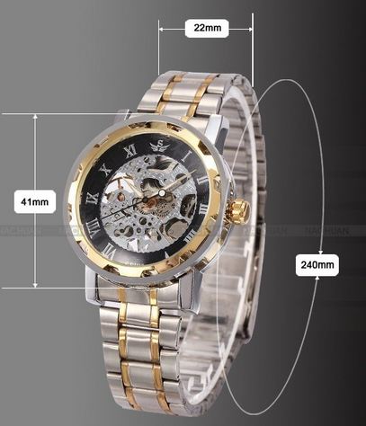 นาฬิกาข้อมือ โชว์กลไก Mechanical watch นาฬิกาข้อมือผู้ชาย สาย Stainless Steel สีดำ ยอดนิยม หน้าปัดขาว เลขโรมัน สีเงิน 268605_7
