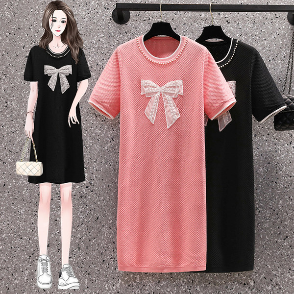 เดรสคนอ้วน เดรสสาวอวบ ชุดเดรสคนอ้วนวัยรุ่น เดรสเสื้อยืด BY PLUS SIZE Girl