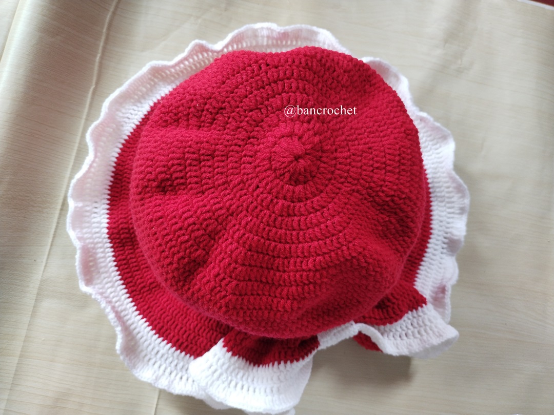 Bancrochet หมวกถักโครเชต์ลายโบว์ crochet bow hat แดง