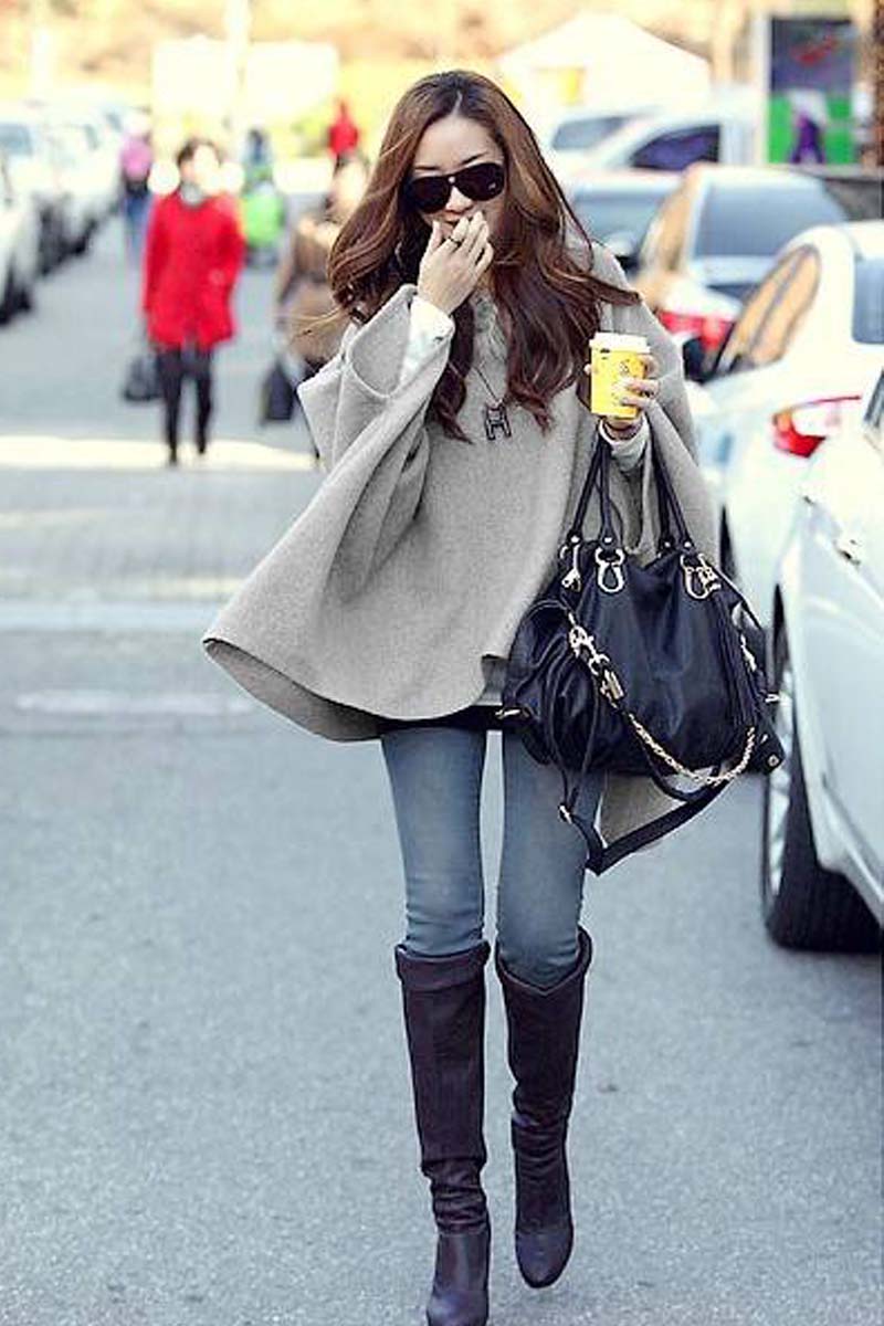 โค้ทกันหนาว ทรงโคล่ง แต่งขนเฟลอร์รอบฮูด ผ้าวูลเนื้อดี มีน้ำหนักทิ้งตัว