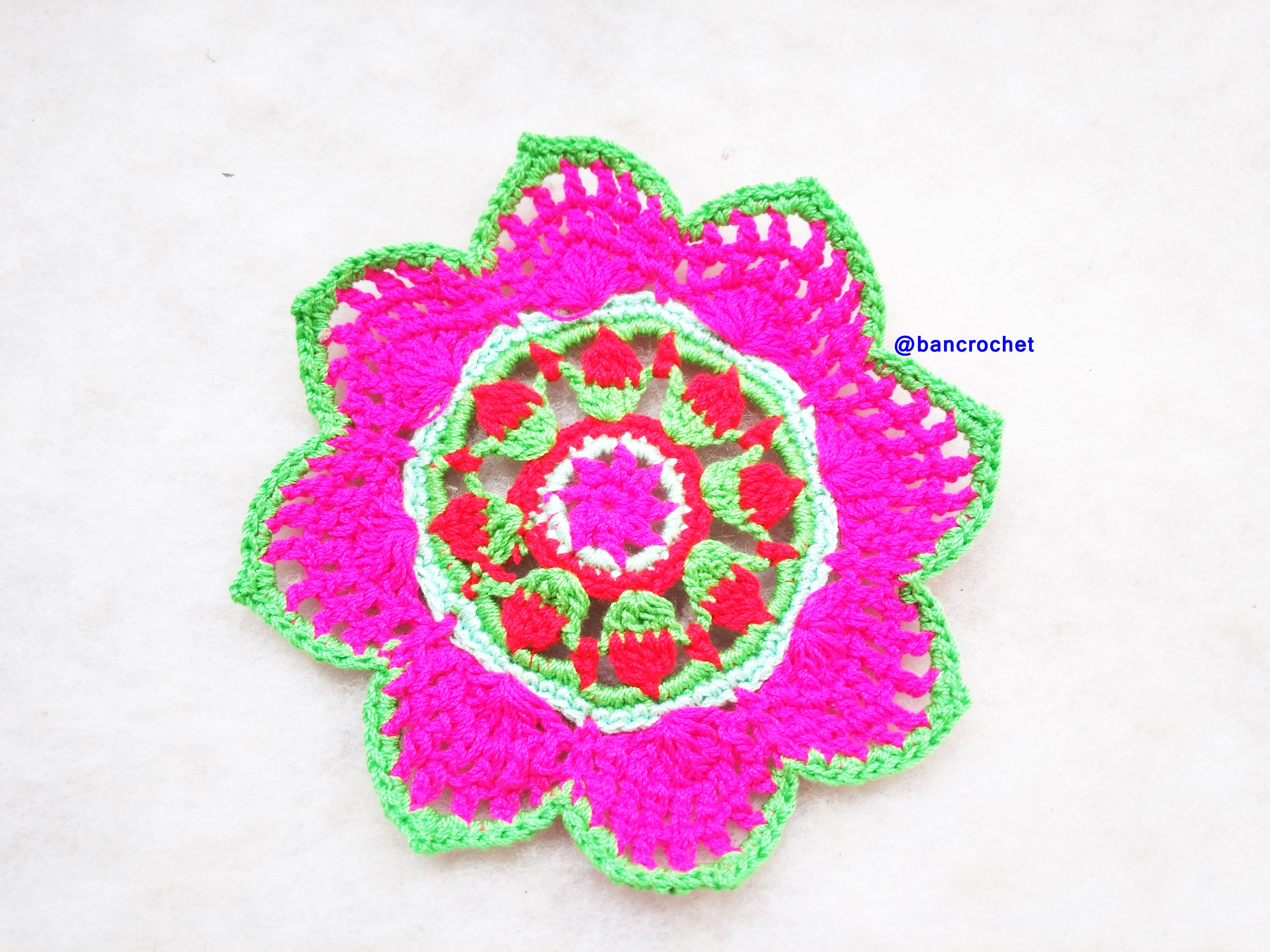 Bancrochet ที่รองแก้วถักโครเชต์ crochet coasters หลากสี 4 นิ้ว