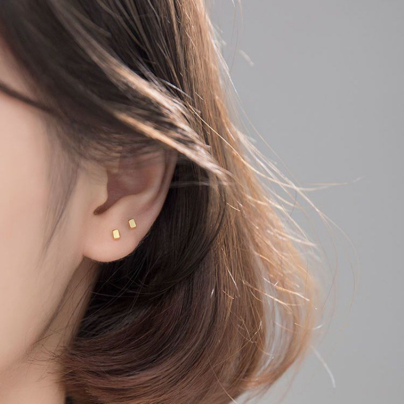 ต่างหูเงินแท้ S925 รุ่น Pure ต่างหูก้านเสียบ สี่เหลี่ยมผืนผ้า สีเงิน สีทอง ตุ้มหูมินิมอล Silver925