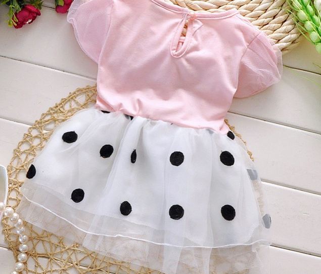 ชุดกระโปรงเด็กผู้หญิง อายุ 6 - 24 เดือน เดรสเด็กผู้หญิง เสื้อยืดแขนสั้น สีชมพูอ่อน กระโปรง ระบายสีขาว ลายจุด ติดโบว์ เดรสคุณหนู ใส่เที่ยว 209799_3