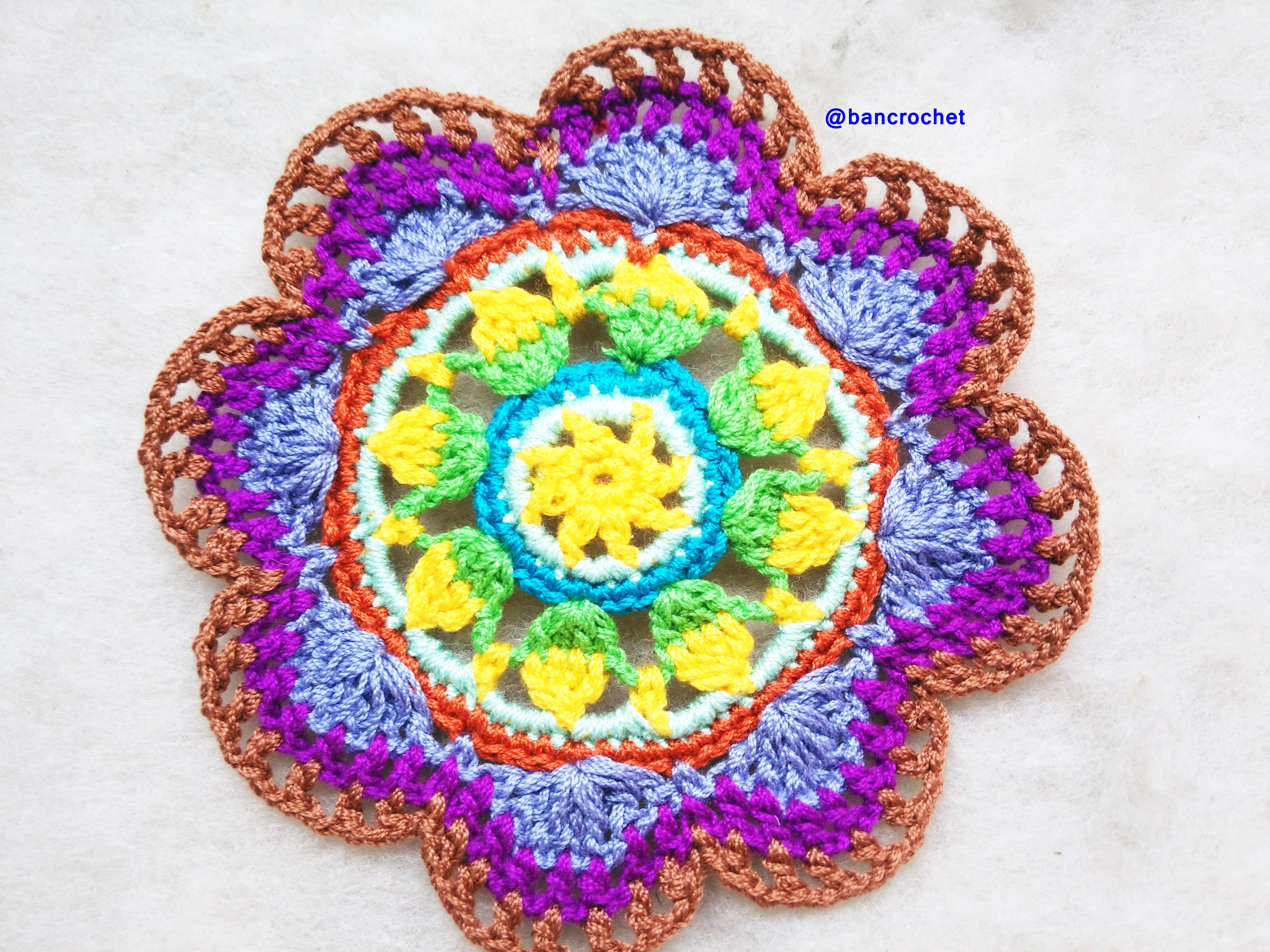 Bancrochet ที่รองแก้วถักโครเชต์ crochet coasters หลากสี 4 นิ้ว