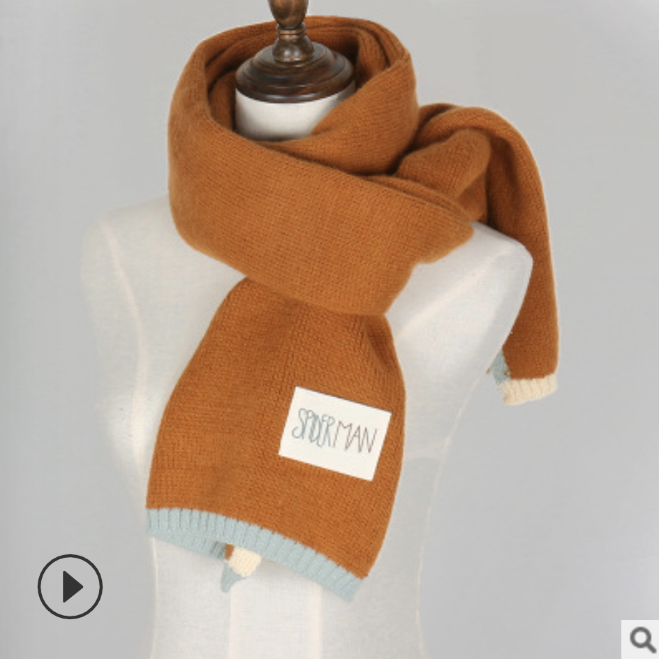 ผ้าพันคอไหมพรมเนื้อนุ่มมากกก แต่งแถบสีมีลูกเล่นน่ารัก สไตล์เกาหลี พร้อมส่ง same pic