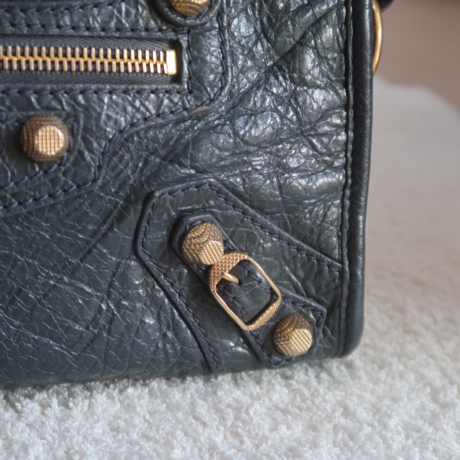 Balenciaga Grey Lambskin Mini City Giant G12 GHW