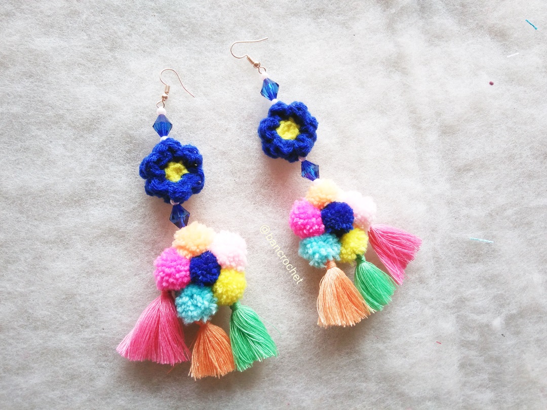 ต่างหูถักโครเชต์ crochet earrings หลากสี 5 นิ้ว