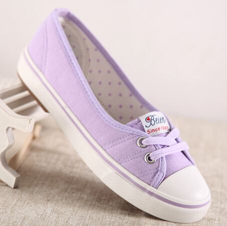รองเท้าผ้าใบผู้หญิง ส้นแบน รองเท้าหุ้มส้น แบบ ผ้าใบ สีม่วง น่ารัก ใส่สบาย ใส่งานกีฬา ใส่ทำงาน ใส่เที่ยว ได้ทุกโอกาส 415345_5
