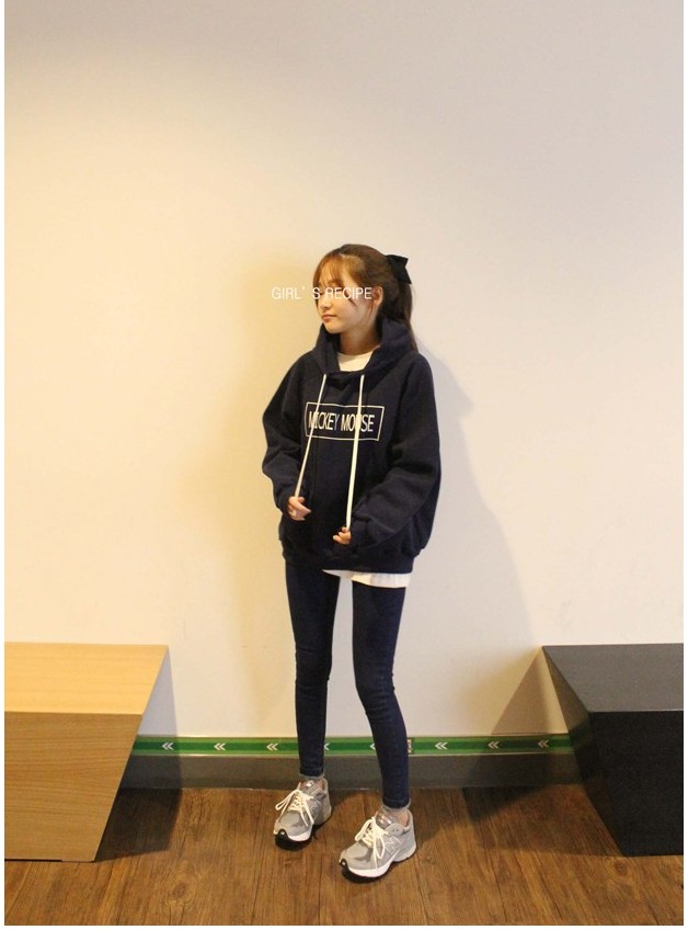 เสื้อกันหนาวฮู้ดดี้ Mickey Mouse มิกกี้เมาส์ สีกรมท่า แฟชั่นเกาหลี น่ารักมากจ้า พร้อมส่ง กรมท่า