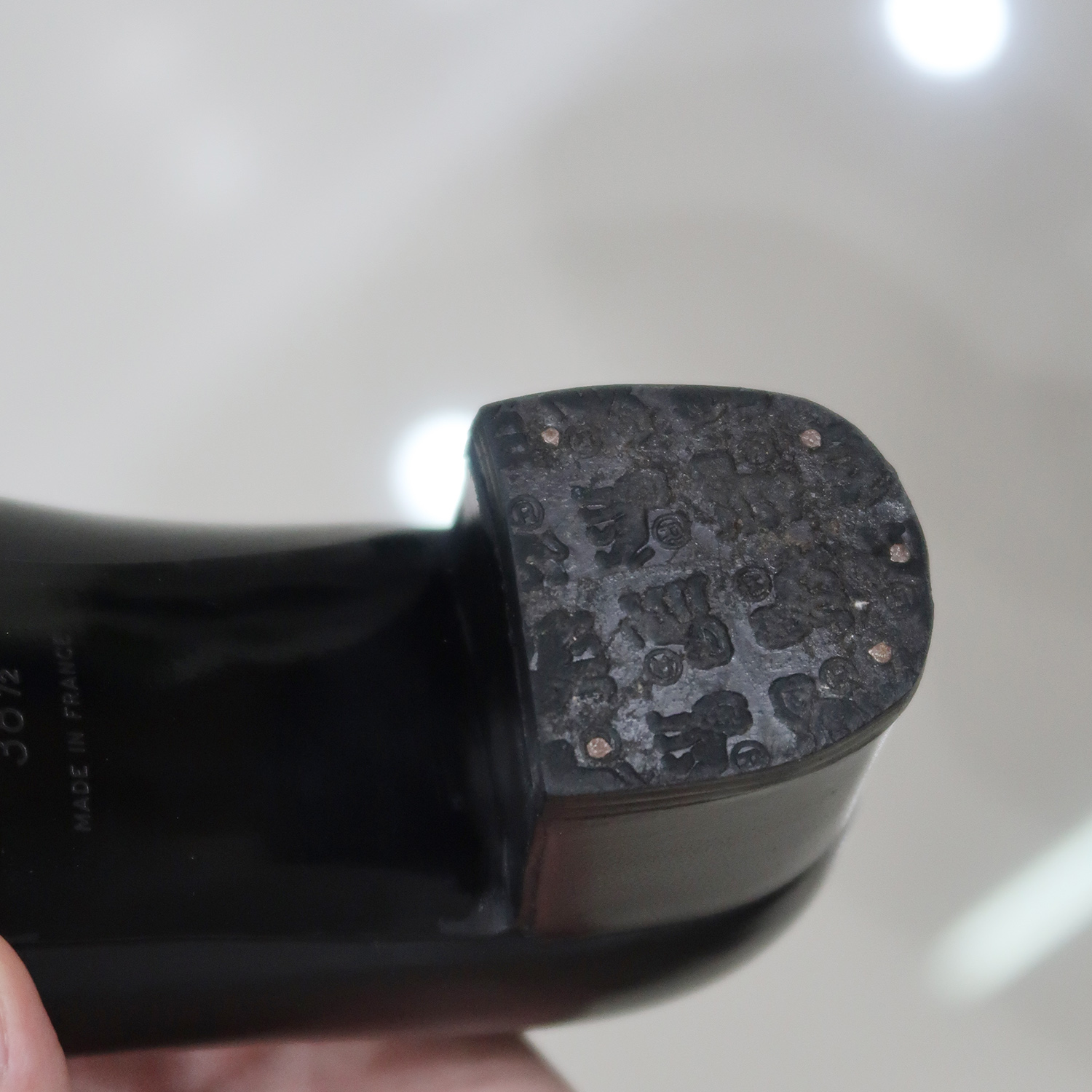 Chanel Black Calf Leather Patent Cap Toe Pumps Size 38.5