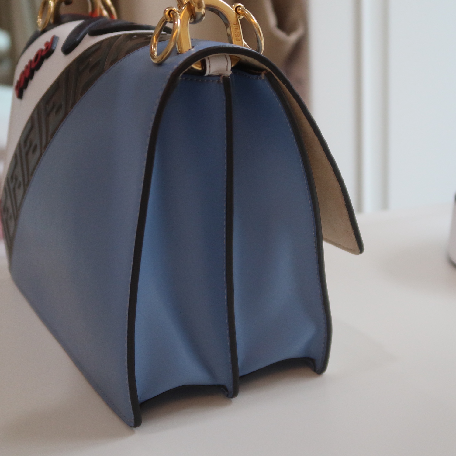 Fendi White Multicolor Calfskin Logo Mania Kan I Shoulder Bag