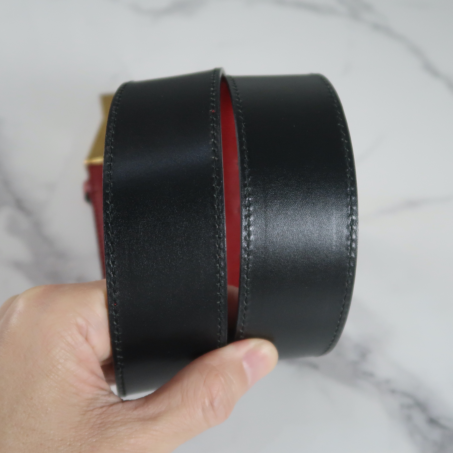 Saint Laurent Red Calf Leather Chyc Belt Size 85