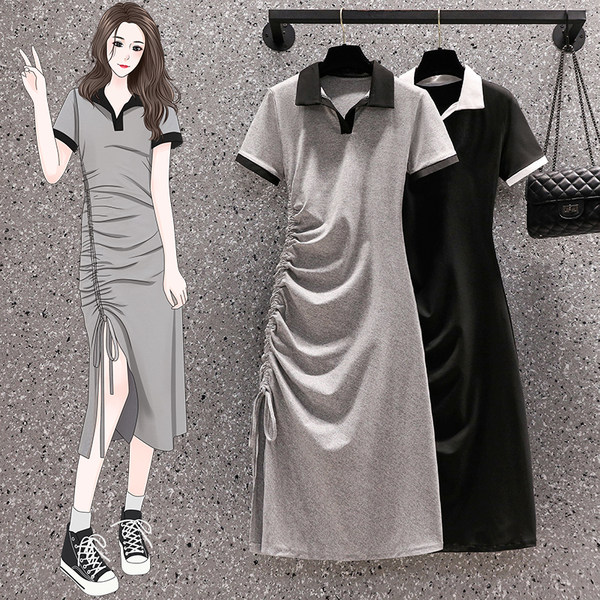 เดรสคนอ้วน เดรสสาวอวบ ชุดเดรสคนอ้วนวัยรุ่นแขนสั้น BY PLUS SIZE Girl