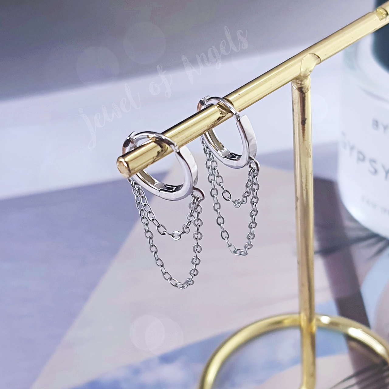 ต่างหูเงินแท้ S925 รุ่น Parallel ต่างหูห่วงแต่งโซ่คู่ สูง10.8mm เงินแท้ทั้งชิ้น Silver925 ต่างหูผู้ชาย ต่างหูผู้หญิง ตุ้มหูเงินแฟชั่น