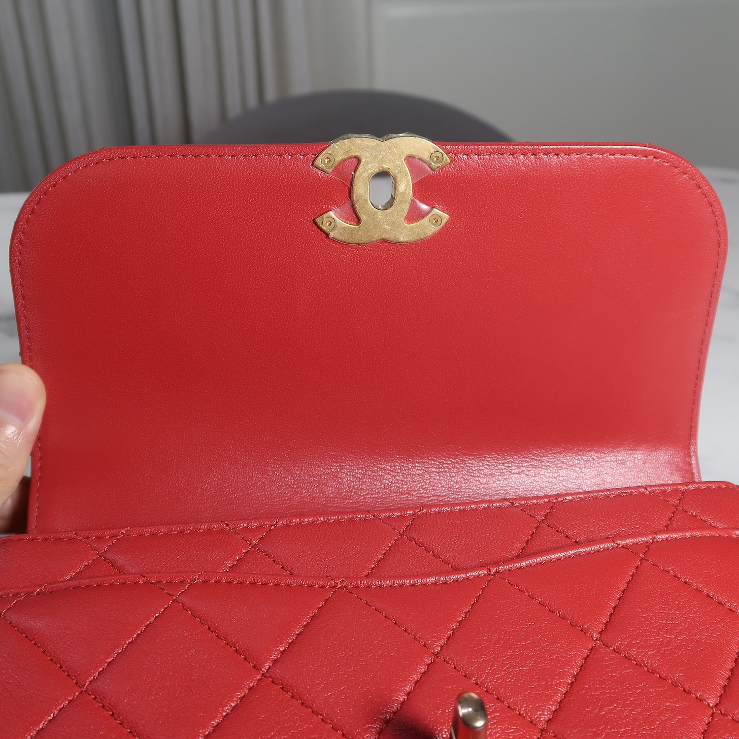 Chanel Red Lambskin Chain Infinity Top Handle Bag GHW(ใบ King Power 2019)