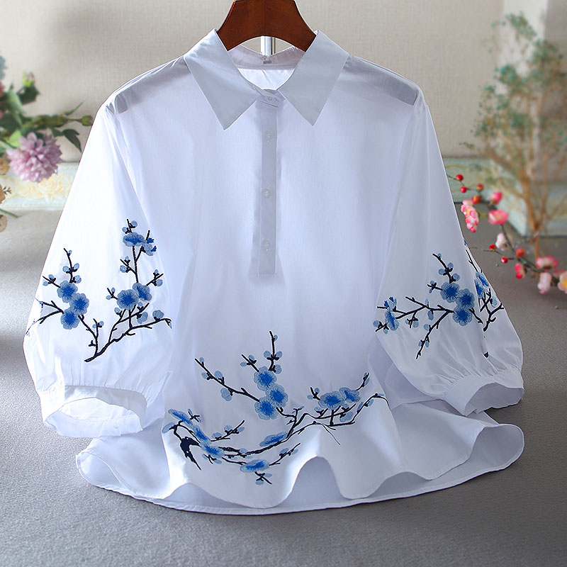 เสื้อลินิน เสื้อผ้าฝ้ายลินิน เสื้อเชิ้ตผ้าลินิน ปักลายสวยๆด้วยด้าย สไตล์VINTAGE