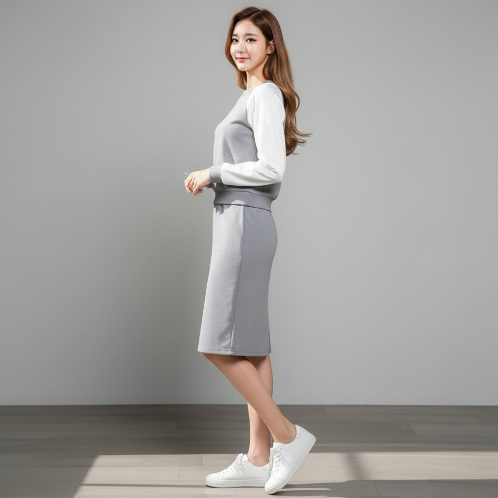🤍 Set_bs1295 ชุดเซ็ทผู้หญิง เสื้อแขนยาว+กระโปรงเข้ารูป โทนขาวเทา สไตล์เกาหลี ใส่ไปคาเฟ่ ใส่ทำงานได้ ผ้านุ่มยืดหยุ่น
