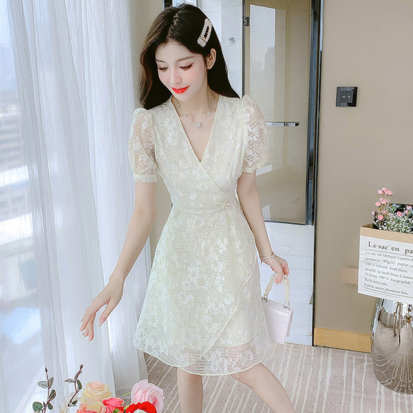 เดรสลูกไม้ เดรสชีฟองสวยๆ แขนสั้น By Meiyi women's clothing