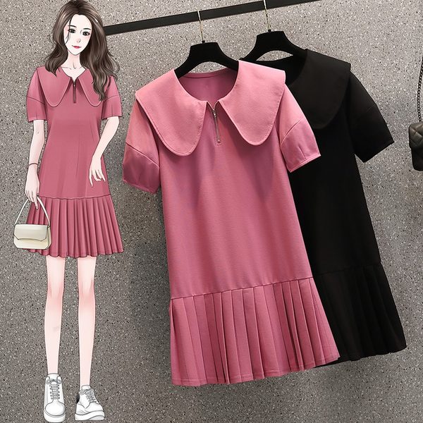 เดรสคนอ้วน เดรสสาวอวบ ชุดเดรสคนอ้วนวัยรุ่นแขนสั้น BY PLUS SIZE Girl