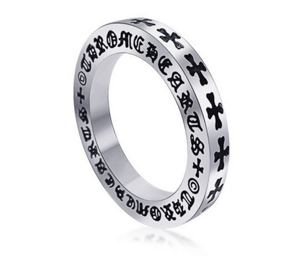 แหวนผู้ชาย แหวน 316L Stainless Steel แกะลาย ไม้กางเขน รอบวง แหวนสีเงิน แบบเท่ ดีไซน์ เก๋ แนว ร็อค 11196