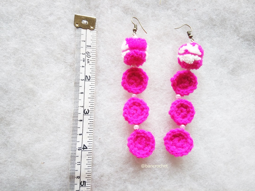 Bancrochet ต่างหูถักโครเชต์ crochet earrings สีชมพูเข้ม 4-6 นิ้ว