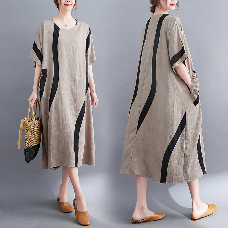 เสื้อทีเชิ้ตคนอ้วนผู้หญิงสไตล์คอตตอนลินินมีไซต์อก 47-48 นิ้ว