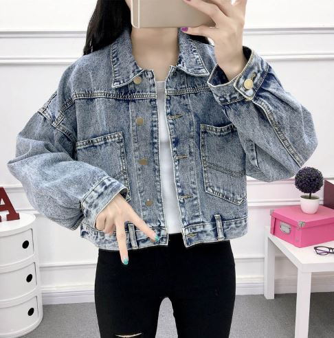 เสื้อแจ็คเก็ตยีนส์ แบบใส่หลวม ๆ แฟชั่น jacket ยีนส์ผู้หญิง แบบวัยรุ่น เสื้อยีนส์ ใส่ทำงาน ใส่สวย แบบเท่ กระเป๋าใหญ่ 187689