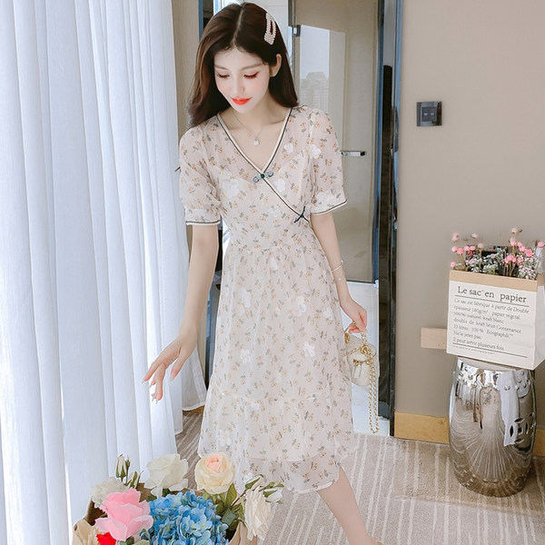 เดรสลูกไม้ เดรสชีฟองสวยๆ แขนสั้น By Meiyi women's clothing