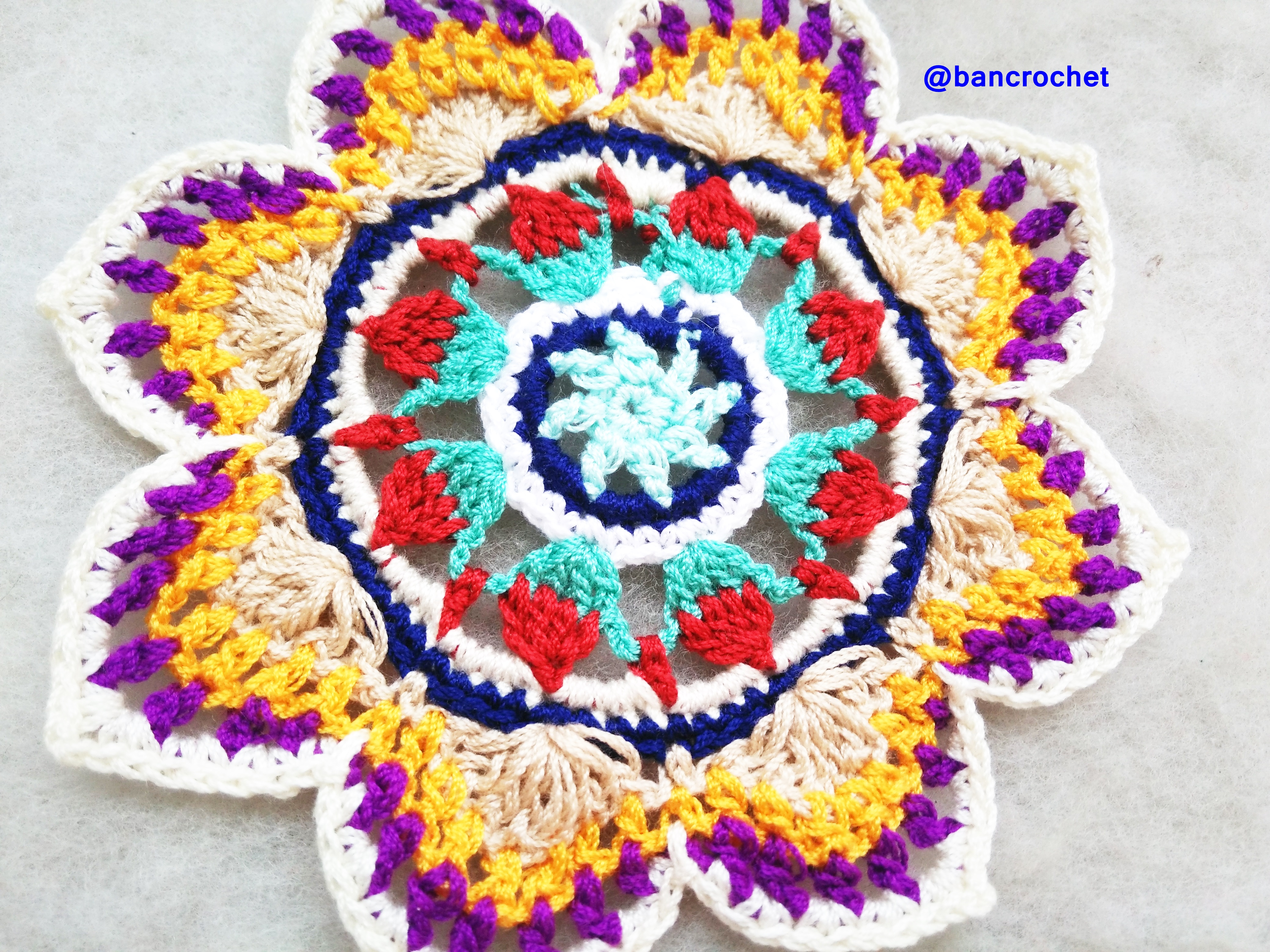 Bancrochet ที่รองแก้วถักโครเชต์ crochet coasters หลากสี 4 นิ้ว