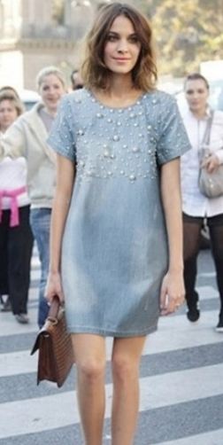 เดรสยีนส์ ชุดแซก ใส่ทำงาน ใส่เที่ยว ใส่อยู่บ้าน เดรสสไตล์ ยุโรป ดีไซน์ ปักมุข เพิ่มความหรูหรา ให้ชุดยีนส์ เดรสเก๋ ๆ มีดีไซน์ 61173