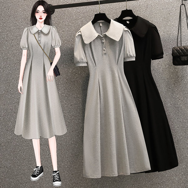 เดรสคนอ้วน เดรสสาวอวบ ชุดเดรสคนอ้วนวัยรุ่นแขนสั้น BY PLUS SIZE Girl