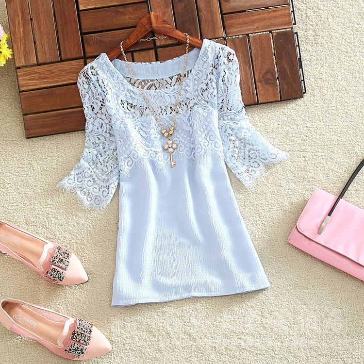 Blouse3507 เสื้อแต่งลูกไม้ช่วงอกและแขน ผ้าชีฟองเนื้อหนาสีพื้น งานน่ารัก แมทช์กับขาสั้นหรือขายาวก็ดูดีไม่แพ้กัน