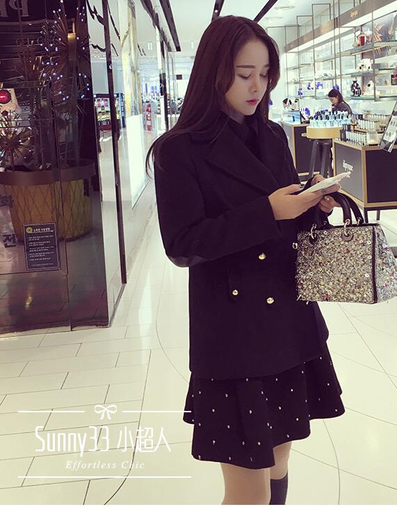 เสื้อโค้ทกันหนาว สีดำ ทรงพอดีตัว แบบนักเรียนเกาหลี ใครชอบแนวนี้พลาดไม่ได้ค่า เนื้อผ้าสำลี+สักกะหลาด บุซับในกันลม ผ้าไม่หนามาก ดำ