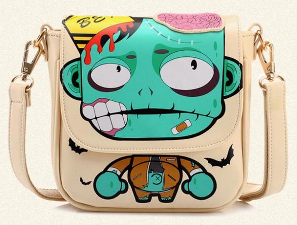 กระเป๋าสะพายข้าง Zombie การ์ตูน สีสัน น่ารักสดใส แฟชั่น ยอดฮิต กระเป๋าผู้หญิง ขนาดกลาง ลาย ซอมบี้ สีดำ ม่วง น้ำตาล น้ำเงิน 1922