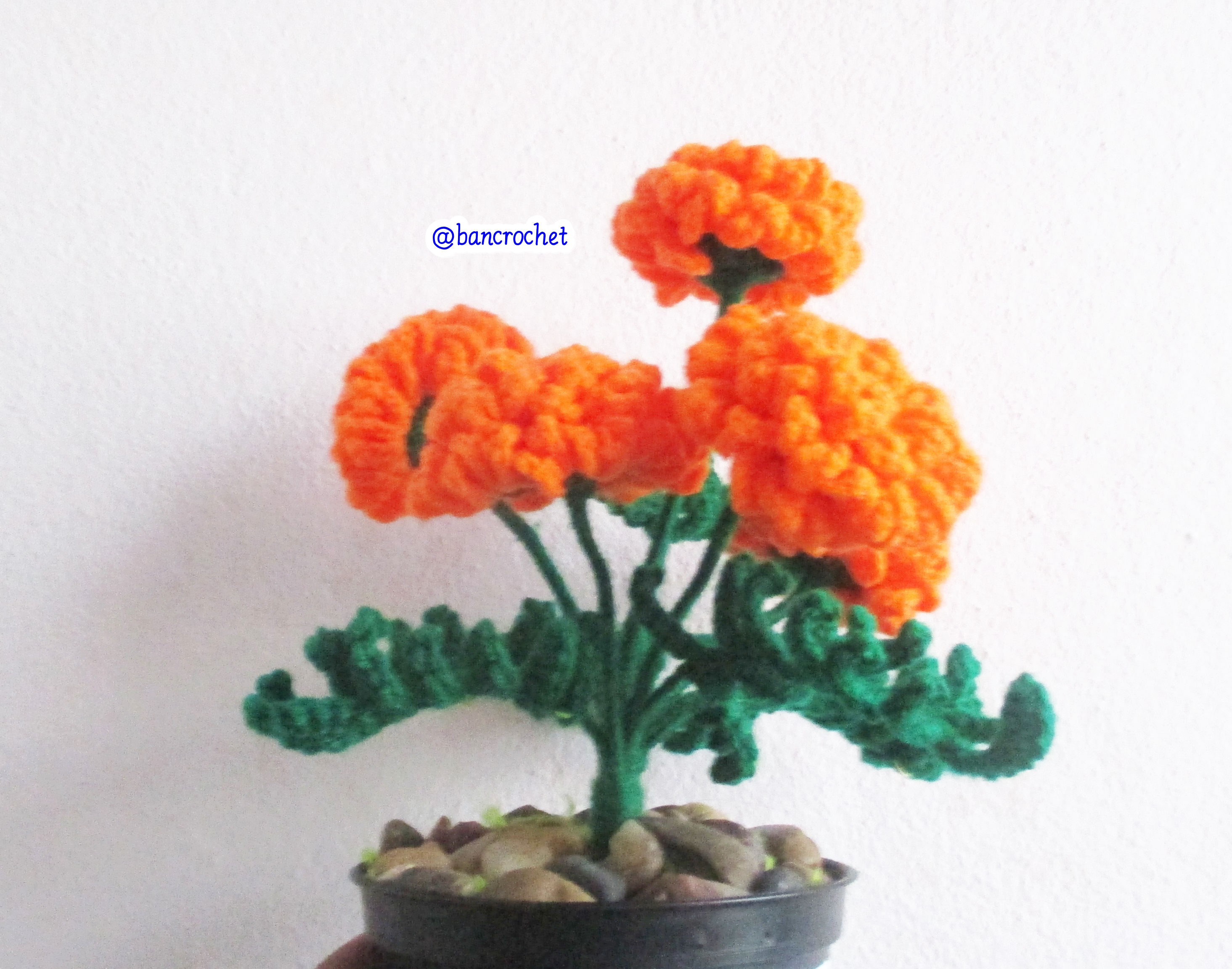 Bancrochet ดอกไม้ถักโครเชต์ ดอกดาวเรือง Marigold Crochet Flowers เหลือง 7 inch